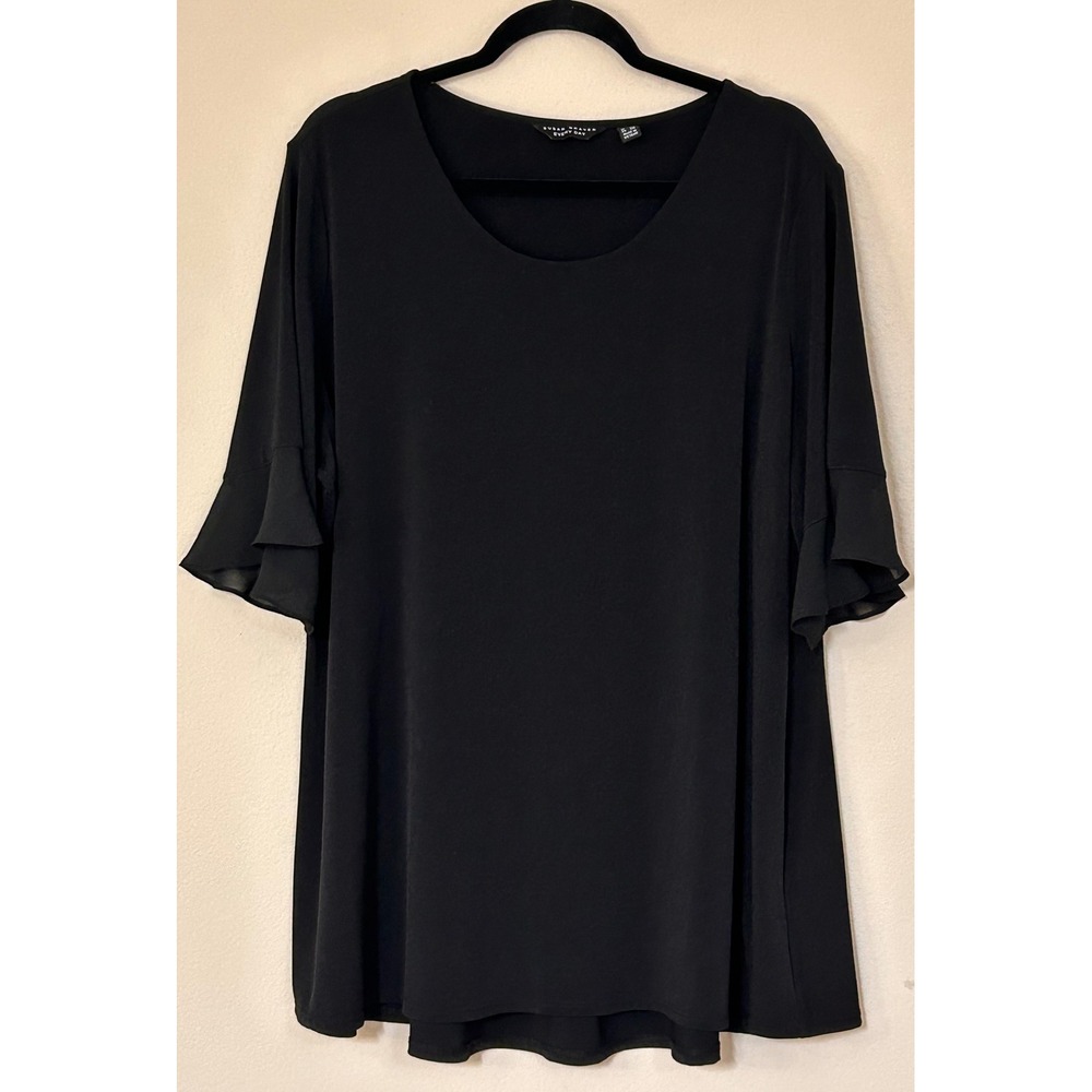 Susan Graver Every Day Black Liquid Knit Ruffle Sleeve Tunic Top 2X A350191